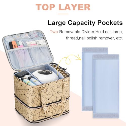 Uross Nail Polish Organizer Bag Holds 84 Bottles Nail Polish & Nail Lamp, Gel Nail Polish Organizers and Storage box for Nail Tech, Nail Kit Supplies Organizer Case-Golden