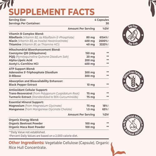 Resciency 2326 MG Mitochondrial Supplements with ATP, Vitamins, CoQ10 & PQQ, More Effective Than Creatine HMB & Nitric Oxide, Energy, Endurance, Strength, Recovery & Muscle, Organic, 240 Capsules