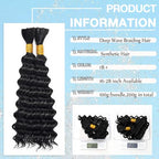 18 Inch Deep Wave Bulk Hair for Braiding 2 Bundles 200g Natural Black Curly Braiding Hair for Boho Braids Micro Twist No Weft Wet and Wavy Extensions