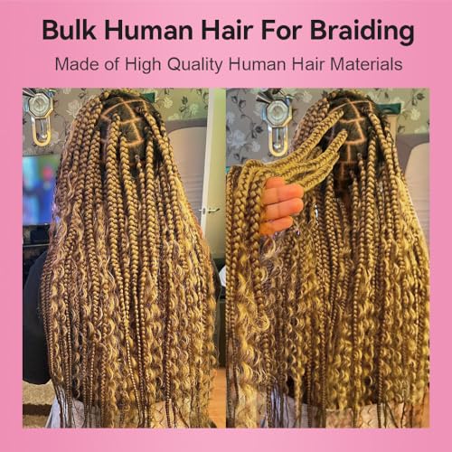 27 Honey Blonde Human Braiding Hair Deep Curly Bulk Human Hair for Braiding 100g No Weft Hair Extensions 100% Brazilian Virgin Human Hair Bulk Human Braiding Hair for Boho Braids 16 Inch