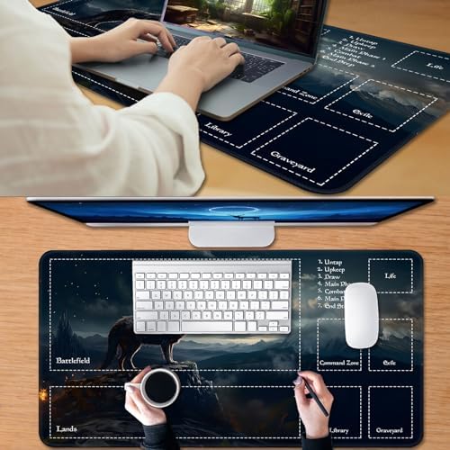 for MTG Game Playmat, for Magic TCG Rubber Play mat,Tabletop Card Playmats with Smooth Surface,Trading Card Inked Game Mat with Zones,Battle Game,Sky Wolf