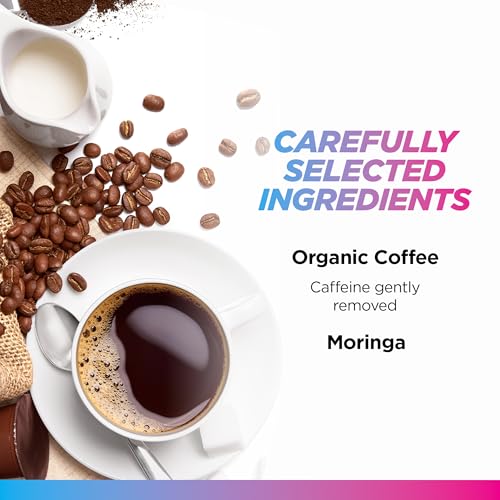 Livingood Daily Decaf Coffee with Moringa, Caffeine-Free Ground Coffee - Low Acid, Shade Grown & Made with Organic Coffee - Metabolism, Detox & Energy Boosting - 12 Oz