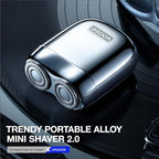 Mini Shaver On-The-Go, Portable Alloy Electric Shaver for Men, Cordless Travel Shaver, Dry Shave, USB-C Rechargeable Electric Razor, IPX7 Waterproof, Easy Cleaning, Battery Indicator, Silver