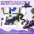 Large 3D Printed Dragon,30 Inch 3D Dragon Toys,Bigger Fidget Crystal Animals Toys, 3D Printed Articulated Animals for Home Office Car Desk Decor (Black Purple Gold, 30 inch)