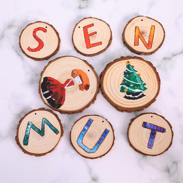 SENMUT Wood Slices 3.5-4.0 Inch Natural Rounds Unfinished Wooden Circles