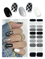 Semi Cured Gel Nail Strips | Check Glitter 20 pcs Semi Cured Gel Nails Sticker | Gel Nail Wraps UV for Home Nails DIY