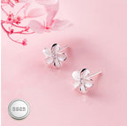Reffeer Solid 925 Sterling Silver Plumeria Flower Stud Earrings for Women Teen Girls Crystal Flower Stud Earrings (A-Silver)