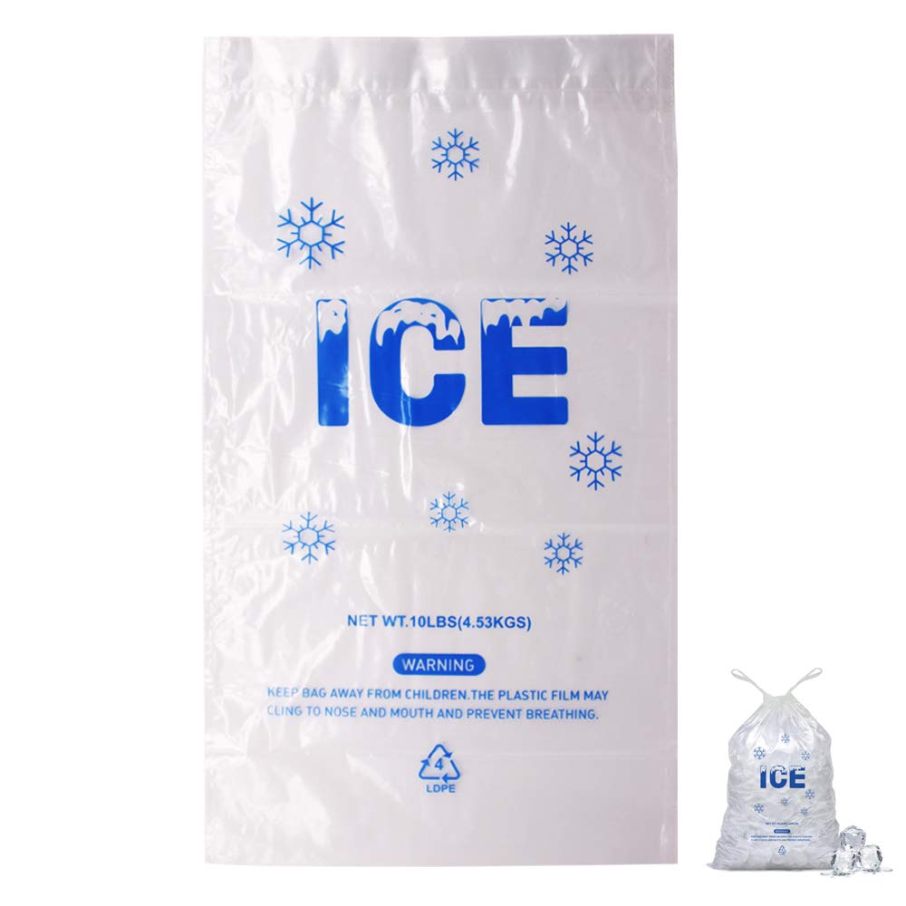 Belinlen 100 PACK 10 lb. Plastic Drawstring Ice Bags 12" x 21" Heavy-Duty