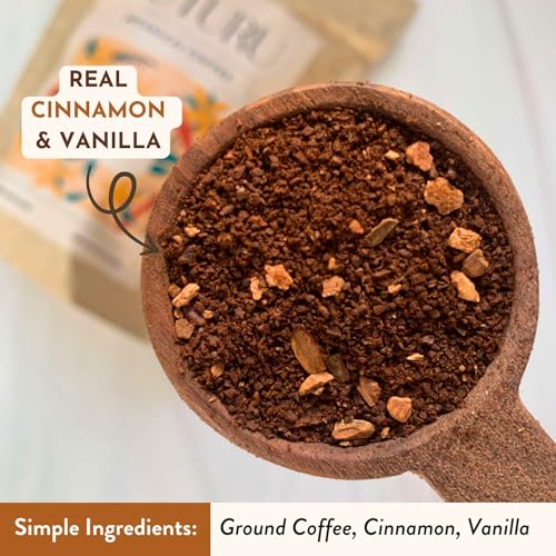 Organic Cinnamon Vanilla Ground Coffee - Medium Roast, Organic Flavored Coffee - Real Cinnamon & Vanilla Bean Smooth Low Acid - Perfect for Drip, Pour Over or Cold Brew - 8 oz, 22 Servings