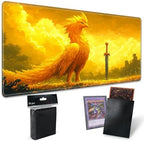 Playmats for Magic: The Gathering MTG Card Game Mat Plus 50 Pcs Card Sleeves, 24 x 14 inch TCG Mat with Stitched Edge for Commander Deck Duskmourn Board Game, Golden Chocobo