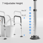 Loyoda Toilet Safety Rails,Height-Adjustable Toilet Frame Width-Adjustable Toilet Handles Foldable Toilet Rail Provides Support for Seniors ， Pregnant ，Disabled （Gray）