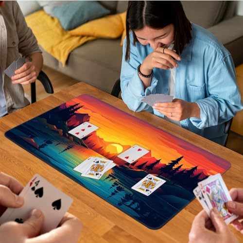 MTG Playmat for Magic TCG - Rubber Play Mat With Smooth Surface for Trading Card and Battle Games - Sunset Forest Theme