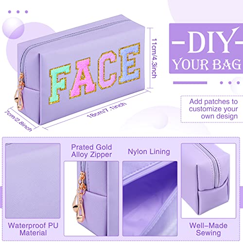 Sanwuta 9 Pcs Preppy Makeup Bag PU Leather Cosmetic Bag Makeup Pouch Plain Waterproof Toiletry Organizers for Traveling Preppy Travel Purse(Purple)