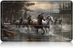for MTG Game Playmat, for Magic TCG Rubber Play mat,Tabletop Card Playmats with Smooth Surface,Trading Card Inked Game Mat with Zones,Battle Game,Horses in River