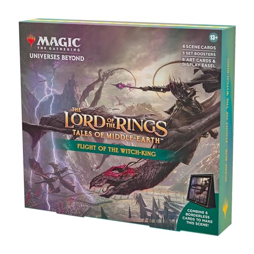 Magic The Gathering The Lord of The Rings: Tales of Middle-Earth Scene Box - Flight of The Witch-King (6 Scene Cards, 6 Art Cards, 3 Set Boosters + Display Easel)