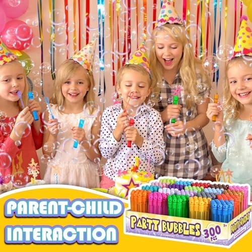 Birthday Party Favors Toys for Kids Child, 300 Pcs 20 Colors Mini Bubble Wands Assortment, Christmas Stuffers, Wedding Celebration,Thanksgiving New Year, Bath Time, Summer Outdoor Gifts for Girls Boys
