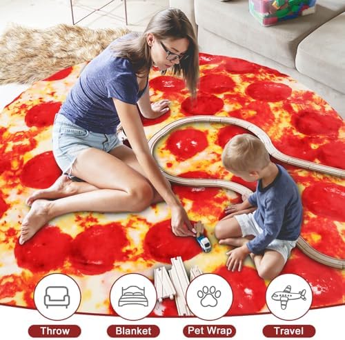Pepperoni Pizza Blanket White Elephant Gifts for Kids Stuff Useful Adults Teenagers Throw Blankets Wrap Boy Girl Party Novelty Gag Pets Soft Fleece 61in
