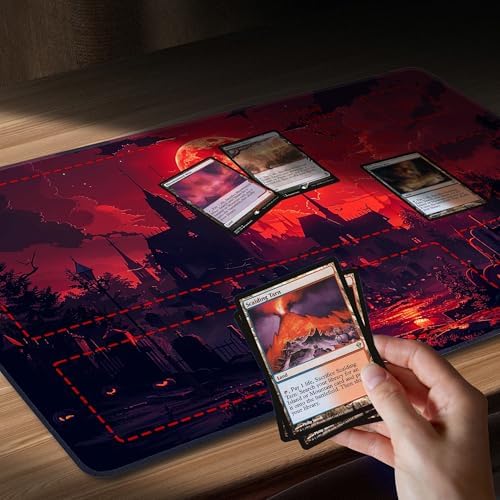 MTG Playmat Non-Slip Rubber Backing Printing Commander Board Game Desk Mat Duel Mat TCG PTCG Playmat 24x14 inches and Free Storage Bags (Castle 2 with Zones)