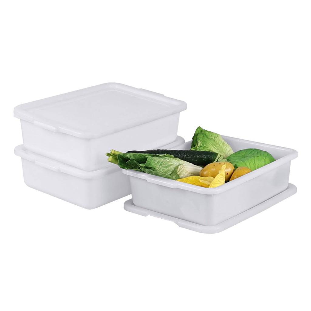 Utiao 3-Pack 13 L Plastic Commercial Bus Tub with Lid, Restaurant Dish Tub, White