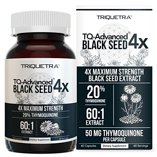 20% Thymoquinone Black Seed Oil Extract Capsules - TQ-Advanced 4X®: Potent Thymoquinone Concentration Available - 60:1 Concentrate from Nigella Sativa, Raw Form, Vegan, Glass Bottle (60 Capsules)