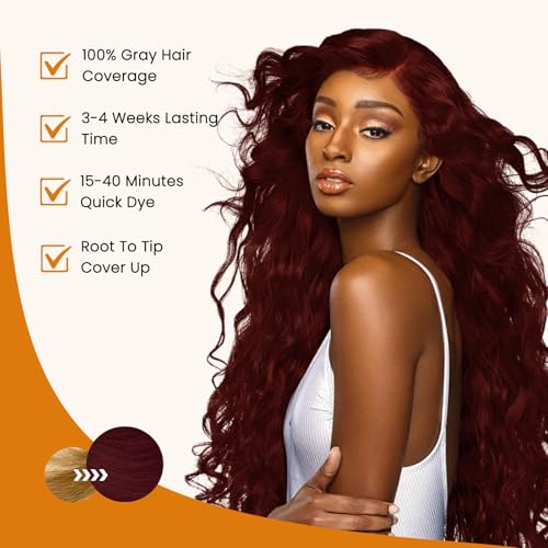 Hair Dye Shampoo 3 In 1, Dark Wine Red Hair Color Treated Shampoo Para Canas, Deep Burgundy 100% Gray Hair Coverage for Women & Men Parent, Lasts 30 Days, Easy To Use, 500ml