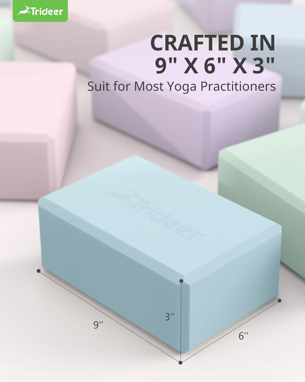 Trideer Yoga Block, Soft Non-Slip Surface Premium Foam Blocks, Supportive, Lightweight, Odor Resistant, Yoga Accessories for Pilates Meditation General Fitness Stretching Toning (Light Blue-2 Pack)