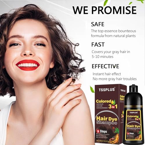 TSSPLUS Dark Red Wine 3 in 1 Instant Hair Color Shampoo for Gray Hair, Herbal Hair Dye Shampoo for Women Men, Long Lasting Red Hair Shampoo, 17 Fl Oz, Dark Red Wine