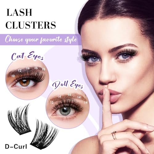 B&Qaugen Lash Clusters 208 PCS Cluster Lashes Individual Lashes B05+B06 Eyelash Extensions 10-18mm DIY Lash Extensions D Curl Volume Wispy Soft Comfortable Band False Lashes (D-10-18MIX)