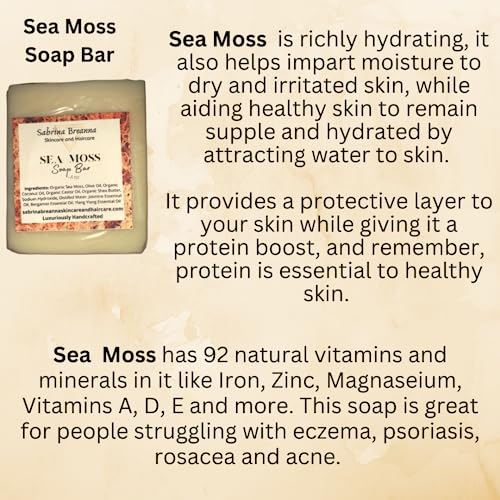 Sea Moss Soap 2 bars| Handmade| For All Skin Types Acne, Eczema, Psoriasis | Shea Butter, All Natural, Body and Face, Dr. Sebi Inspired, Vegan, Gluten Free, Men & Women, Moisturizing, Essential Oils