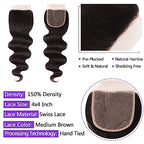 Brazilian Body Wave 3 Bundles With Closure Free Part (16 18 20+14) Body Wave Bundles with 4X4 Closure 100% Unprocessed Virgin Hair Weft Human Hair Bundles with Swiss Lace Closure Natural Color