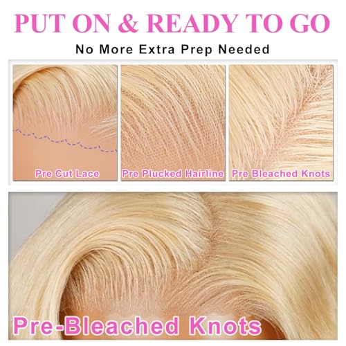 Blonde Lace Front Wigs Human Hair 200% Density Blonde Wear And Go Glueless Wigs Human Hair Pre Cut 7x5 Hd Blonde Wig Human Hair Glueless Body Wave For Women (613 Lace Front Wig Human Hair 26 Inch)