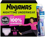 Pampers Ninjamas + Oral-B Toothbrush, Nighttime Training Pants Girls, 68 Count Size L & Oral-B Power Kid's Toothbrush Disney's Frozen