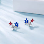 American Flag Earrings for Women Fourth of July Patriotic Stud Earrings 925 Sterling Silver USA Independence Day Patriots 4th of july Jewelry Gifts (Star 2)