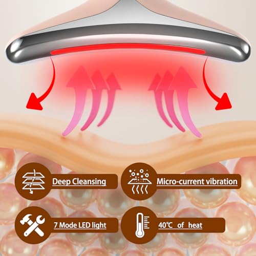 7-in-1 Face Massager Tool for Skin Care, Red Light Therapy for Face, Double Chin Gift (Pink)