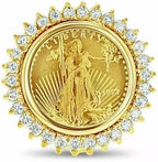 1.00 Ct Round Cut Lab Created Diamond Prong Setting Woman's Liberty Coin Ring, 14K Yellow Gold Finish (10)