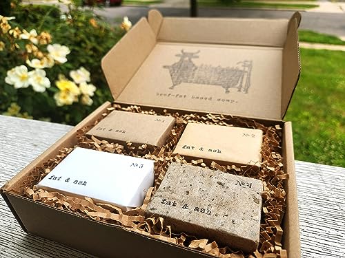 All-Natural, Long-Lasting Beef Tallow Bar Soap (4 Bars) with Bay & Tea Tree Oil Good for Sensitive Skin and Great as a Gift. Handmade in USA in Small Batches.