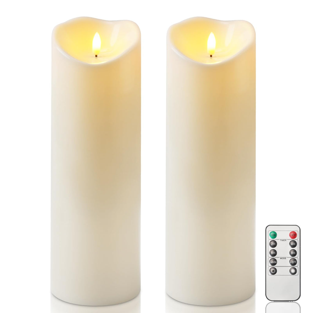 Homemory 4"x12" Outdoor Waterproof Flameless Candles with Timers and Remote Control, Battery Operated Candles, LED Plastic Candles, Ivory White, Set of 2