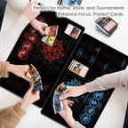 MTG Playmat with Play Zones – Magic Play mat Card Game Mat for Magic The Gathering, Lotus & Basic Lands Design, 24x14 inch, Stitched Edge, Non-Slip Base with Prismatic Playmat Tube-Red Zone