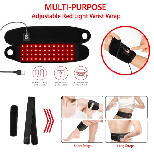 Red Light Therapy Near Infrared Light Therapy Wrap Belt for Body, Red Light Therapy for Neck with 48 Leds for Hands Wrist Wrap for Faster Recovery & Pain Relief, 660nm & 850nm