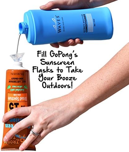 GoPong Shampoo & Conditioner Flasks (32 oz Total) - Hidden Alcohol Travel Flasks - 2 Secret Liquor Containers for Cruises – Includes Funnel & Spout
