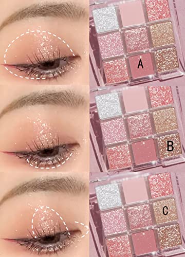 Kayswang 9 colors glitter eyeshadow palette makeup palette matte high pigment color cream texture natural eye shadow powder eye shadow palette in autumn and winter long lasting (gold+purple)