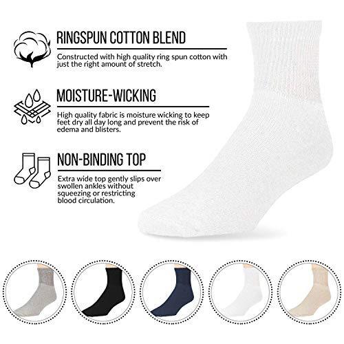 Big and Tall Diabetic Neuropathy Ankle Socks, King Size Mens Athletic Quarter Socks (13-16, White) - 6 Pairs