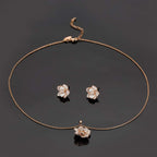 EVEVIC Rose Flower Necklace and Stud Earrings Set for Women,18K Gold Plated