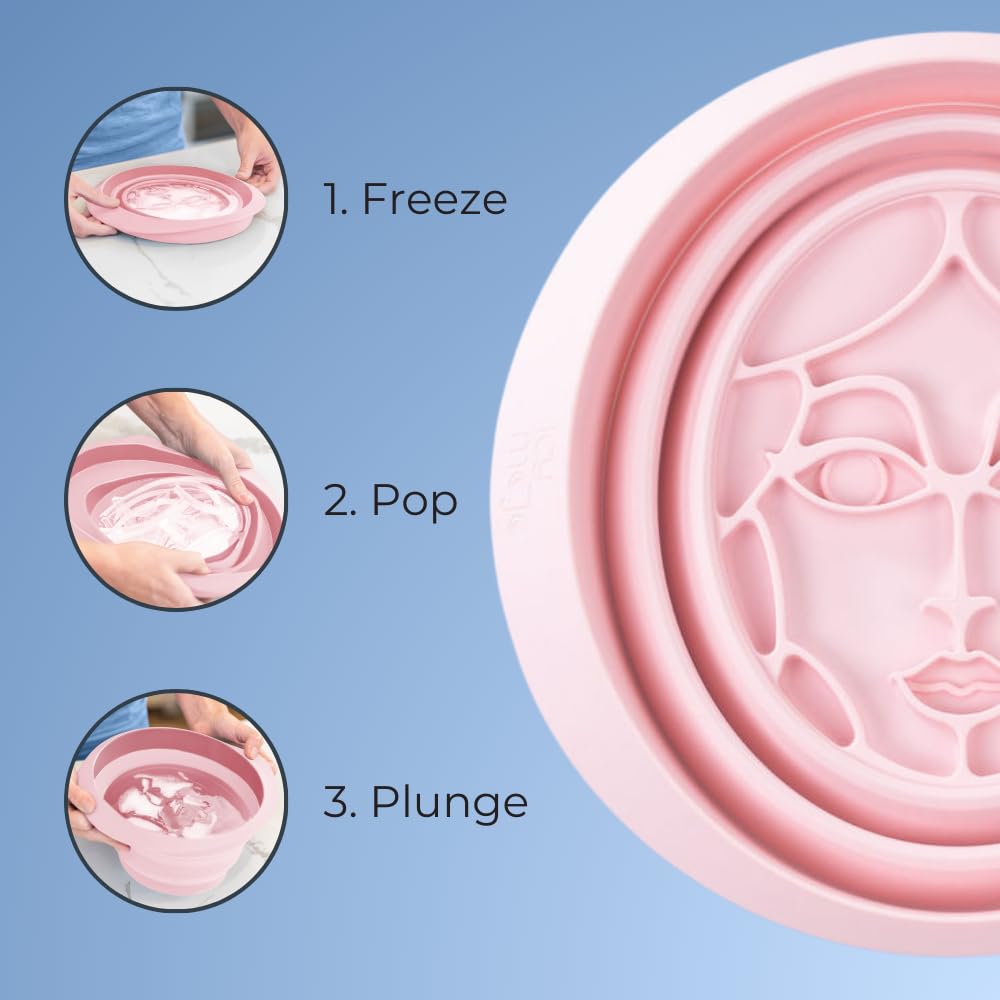 Icy-Mojo Facial Cold Plunge™ | Collapsible Silicone Ice Facial Bowl with Built-In Ice Tray | Portable Face Ice Bath for Skin Tightening, Puffiness, Acne Relief & Glow (Soft Pink) (Soft Pink)