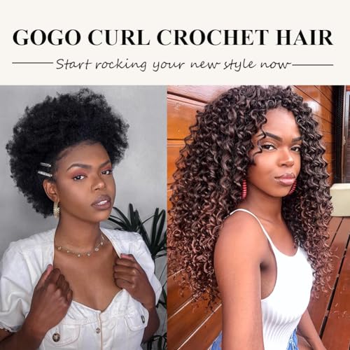 Curly Crochet Hair 14 Inch GoGo Curl Crochet Hair for Women Short Beach Curl Water Wave Crochet Braids for Women 7 Packs Curly Braiding Hair for Boho Braids (14 Inch, 1B/30)