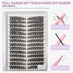 60D Natural Lash Clusters Lash Extensions Kit 252 Pcs Fluffy Eyelash Clusters DIY Individual Lashes Extensions D Curl Left & Right Eyelash Cluster with Bond and Seal and Tweezers