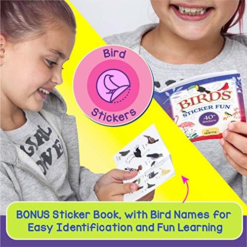 Binoculars for Kids, Girls or Boys Real Kids Binoculars in Vibrant Pink Blue - includes Sticker Book with 40 Bird Species - Kids Toys Small Binoculars, Toddler Binoculars