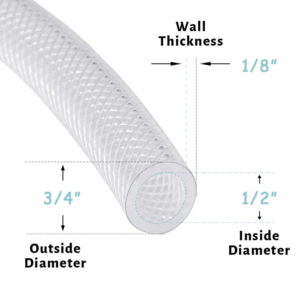 DAVCO 1/2" ID × 25 ft Clear Braided Plastic Vinyl Tubing Flexible High Pressure Reinforced PVC Hose