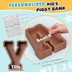 Summidate Wooden Letter Piggy Bank, Extra Thick Large Capacity Piggy Bank for Kids Boys Girls Toddler, Alphabet Y Money Bank| Coin Box Birthday, Christmas, Festival