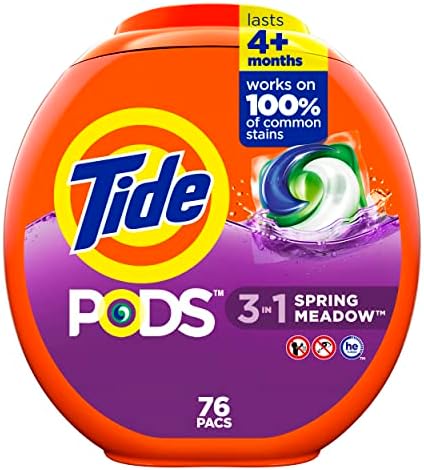 Tide PODS Liquid Laundry Detergent Soap Pacs, Powerful 3-in-1 Clean in One Step, He Compatible, Spring Meadow Scent, 76 Count